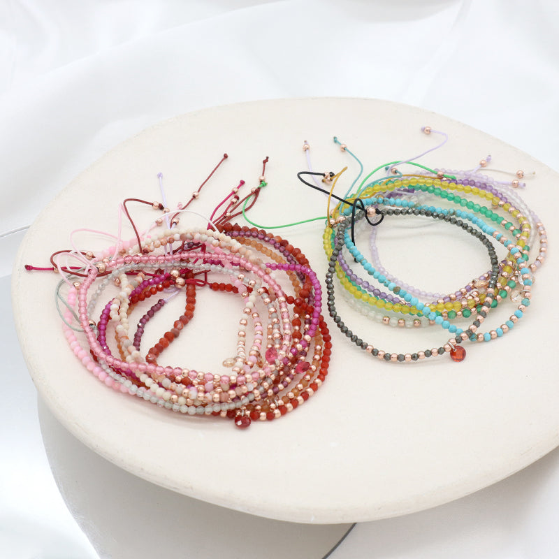 Handmade Wholesale Custom OEM Adjustable Women Macrame Energy Gold Plated 925 Sterling Silver CZ Charm Natural Stone Bracelet
