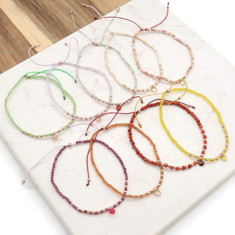 Handmade Wholesale Custom OEM Adjustable Women Macrame Energy Gold Plated 925 Sterling Silver CZ Charm Natural Stone Bracelet