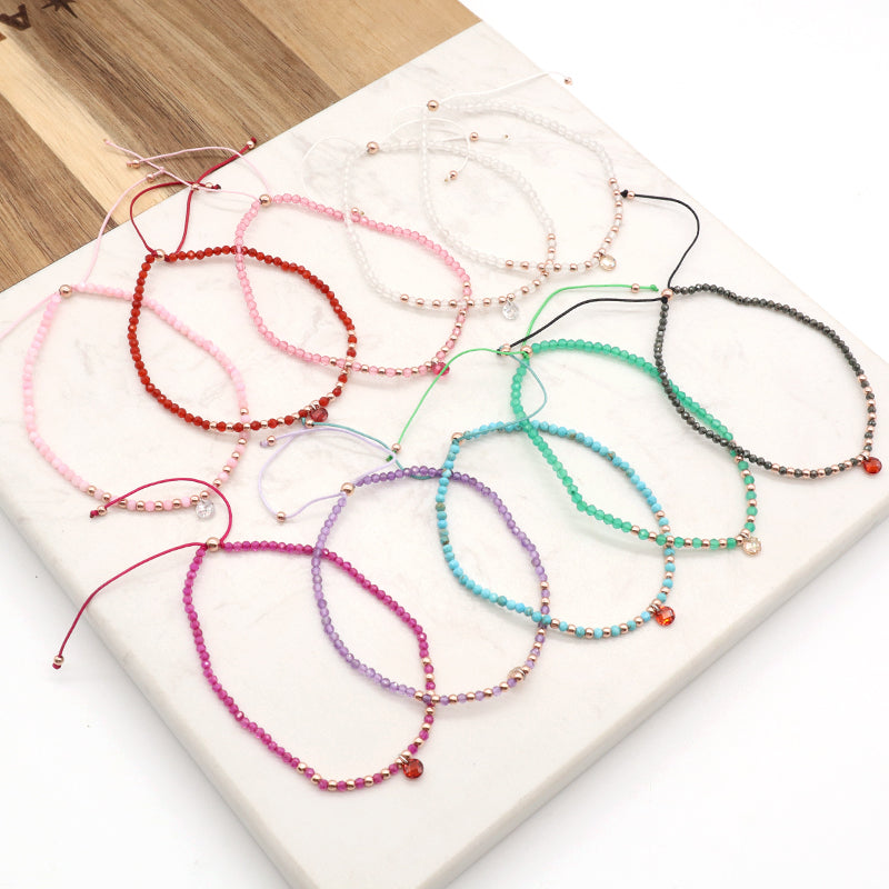 Handmade Wholesale Custom OEM Adjustable Women Macrame Energy Gold Plated 925 Sterling Silver CZ Charm Natural Stone Bracelet