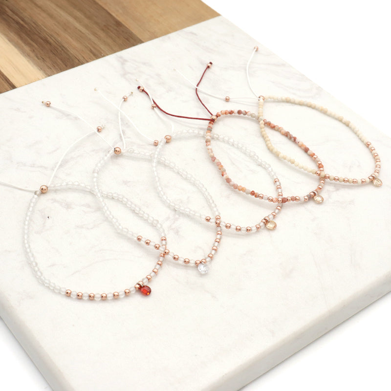 Handmade Wholesale Custom OEM Adjustable Women Macrame Energy Gold Plated 925 Sterling Silver CZ Charm Natural Stone Bracelet