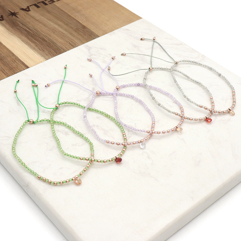Handmade Wholesale Custom OEM Adjustable Women Macrame Energy Gold Plated 925 Sterling Silver CZ Charm Natural Stone Bracelet