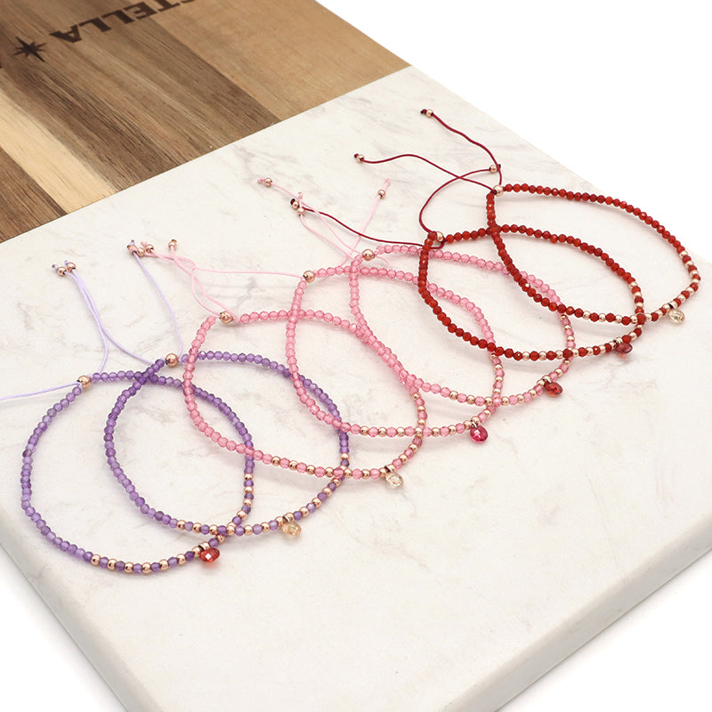 Handmade Wholesale Custom OEM Adjustable Women Macrame Energy Gold Plated 925 Sterling Silver CZ Charm Natural Stone Bracelet
