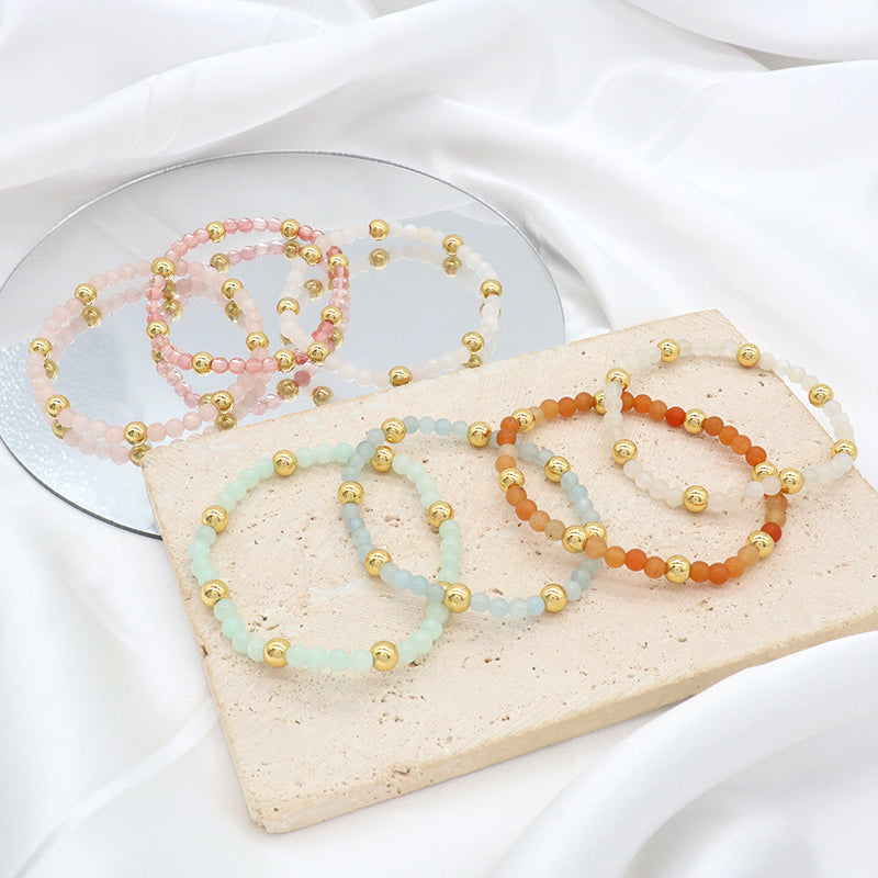 Custom Wholesale Trendy Manufacture Gemstone 4mm Natural Stone Beads Elastic Handmade Bracelet For Women Men