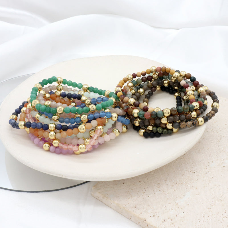 Custom Wholesale Trendy Manufacture Gemstone 4mm Natural Stone Beads Elastic Handmade Bracelet For Women Men