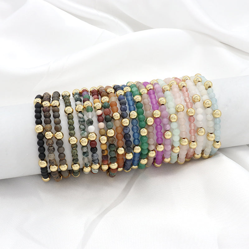 Custom Wholesale Trendy Manufacture Gemstone 4mm Natural Stone Beads Elastic Handmade Bracelet For Women Men