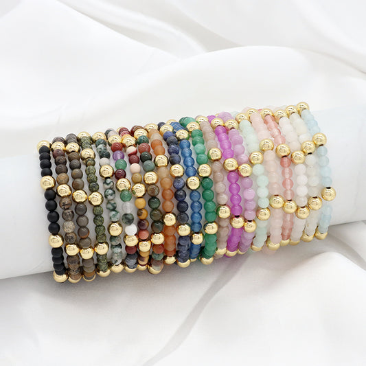Custom Wholesale Trendy Manufacture Gemstone 4mm Natural Stone Beads Elastic Handmade Bracelet For Women Men