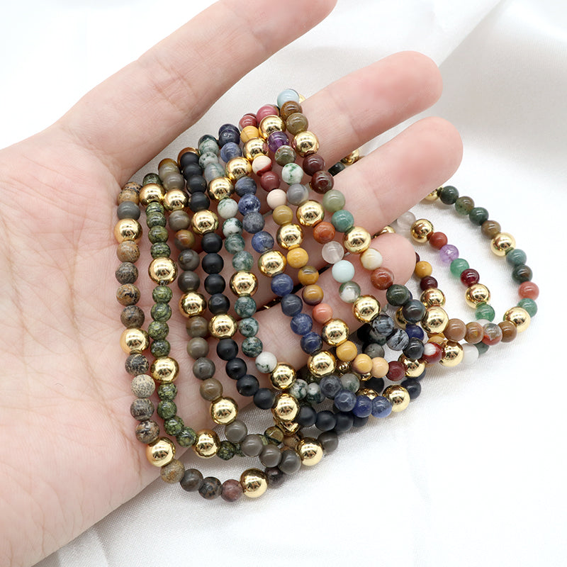 Custom Wholesale Trendy Manufacture Gemstone 4mm Natural Stone Beads Elastic Handmade Bracelet For Women Men