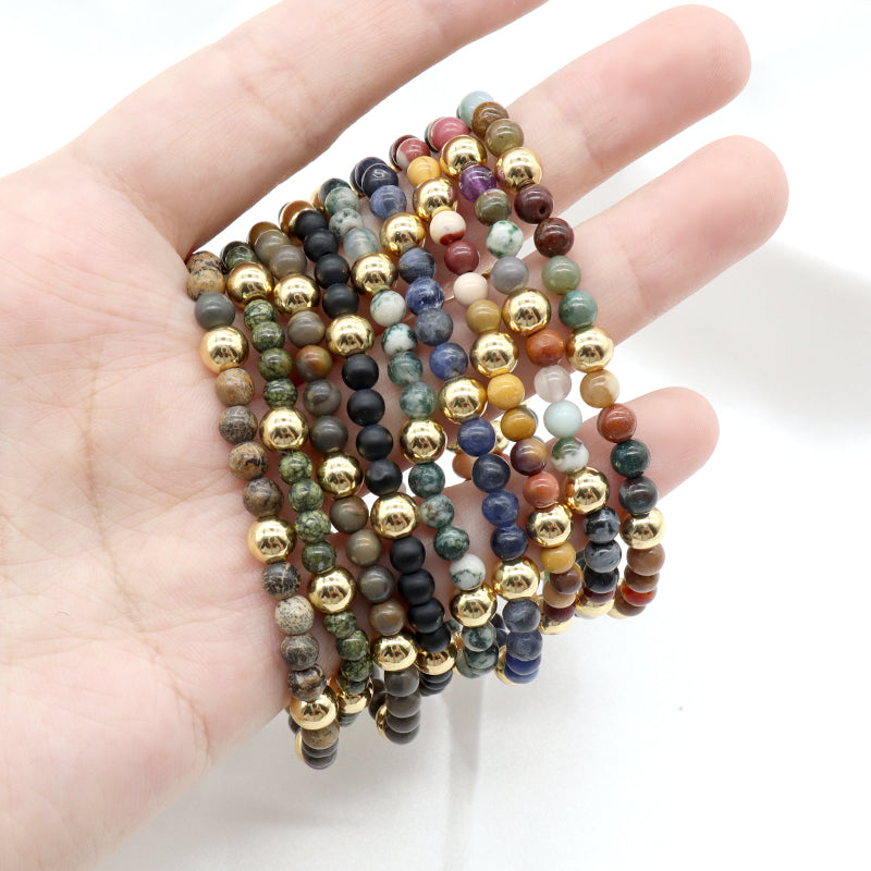 Custom Wholesale Trendy Manufacture Gemstone 4mm Natural Stone Beads Elastic Handmade Bracelet For Women Men
