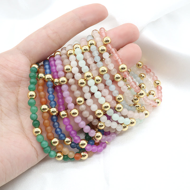 Custom Wholesale Trendy Manufacture Gemstone 4mm Natural Stone Beads Elastic Handmade Bracelet For Women Men