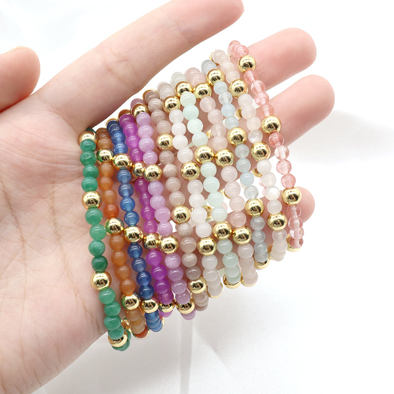 Custom Wholesale Trendy Manufacture Gemstone 4mm Natural Stone Beads Elastic Handmade Bracelet For Women Men