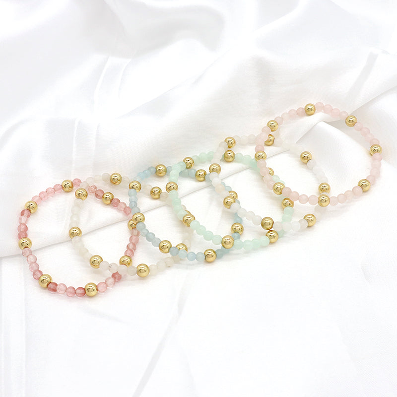 Custom Wholesale Trendy Manufacture Gemstone 4mm Natural Stone Beads Elastic Handmade Bracelet For Women Men