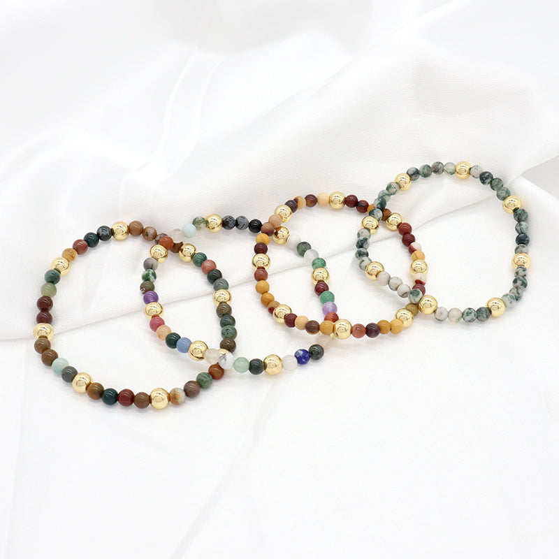 Custom Wholesale Trendy Manufacture Gemstone 4mm Natural Stone Beads Elastic Handmade Bracelet For Women Men