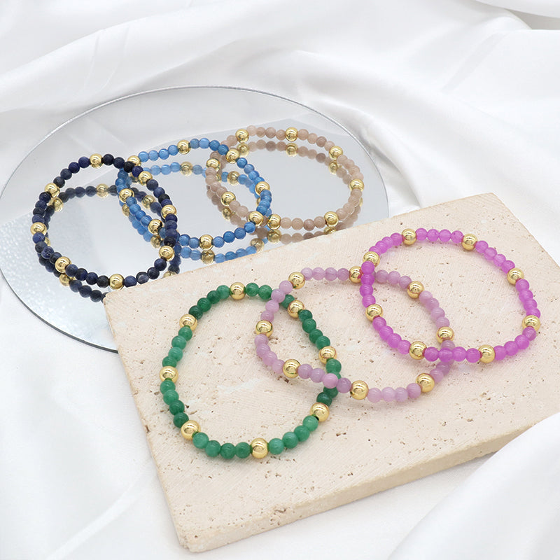 Custom Wholesale Trendy Manufacture Gemstone 4mm Natural Stone Beads Elastic Handmade Bracelet For Women Men