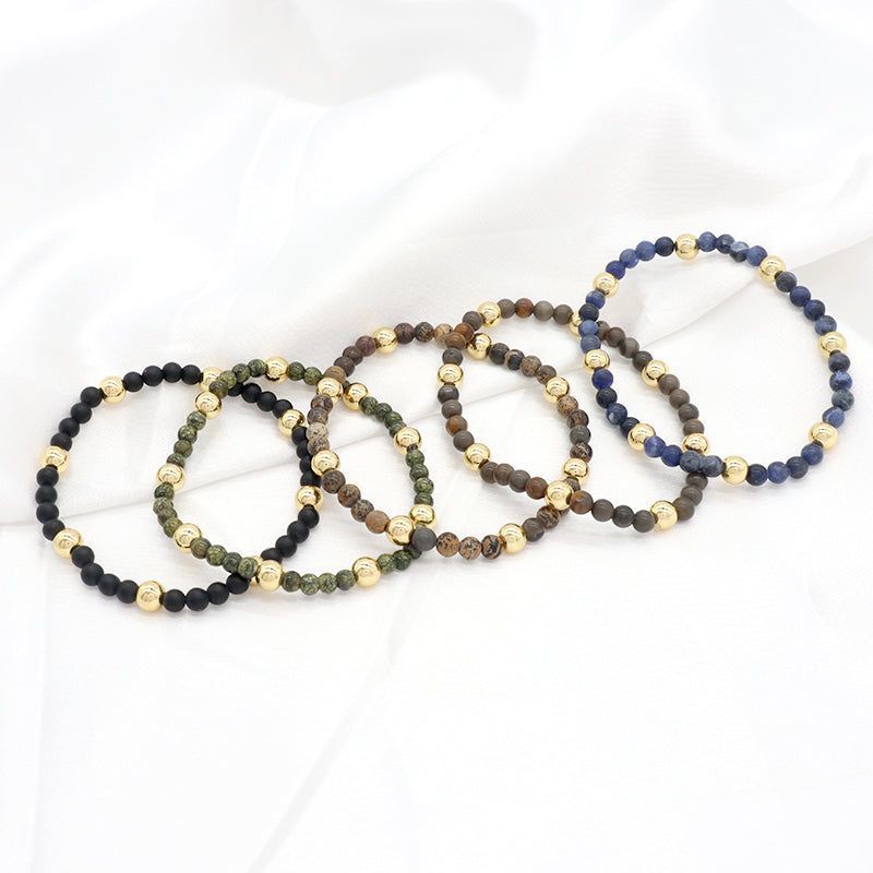 Custom Wholesale Trendy Manufacture Gemstone 4mm Natural Stone Beads Elastic Handmade Bracelet For Women Men