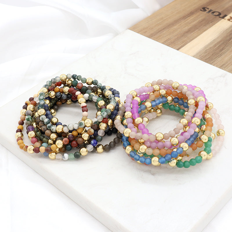 Custom Wholesale Trendy Manufacture Gemstone 4mm Natural Stone Beads Elastic Handmade Bracelet For Women Men