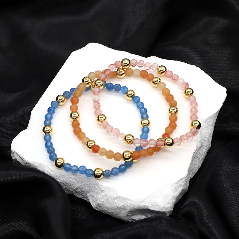 Custom Wholesale Trendy Manufacture Gemstone 4mm Natural Stone Beads Elastic Handmade Bracelet For Women Men