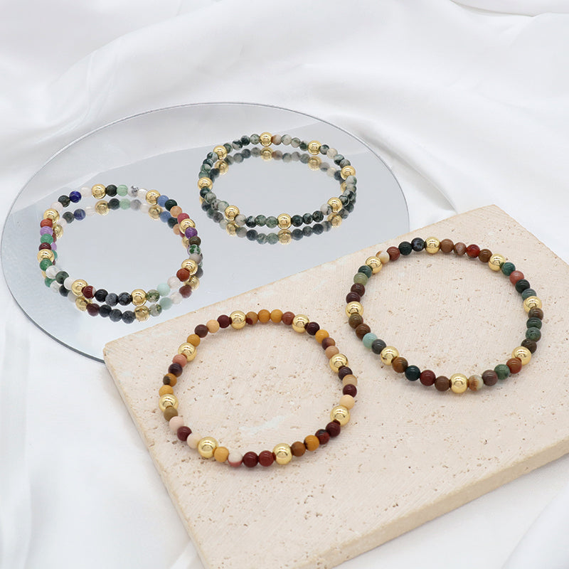 Custom Wholesale Trendy Manufacture Gemstone 4mm Natural Stone Beads Elastic Handmade Bracelet For Women Men