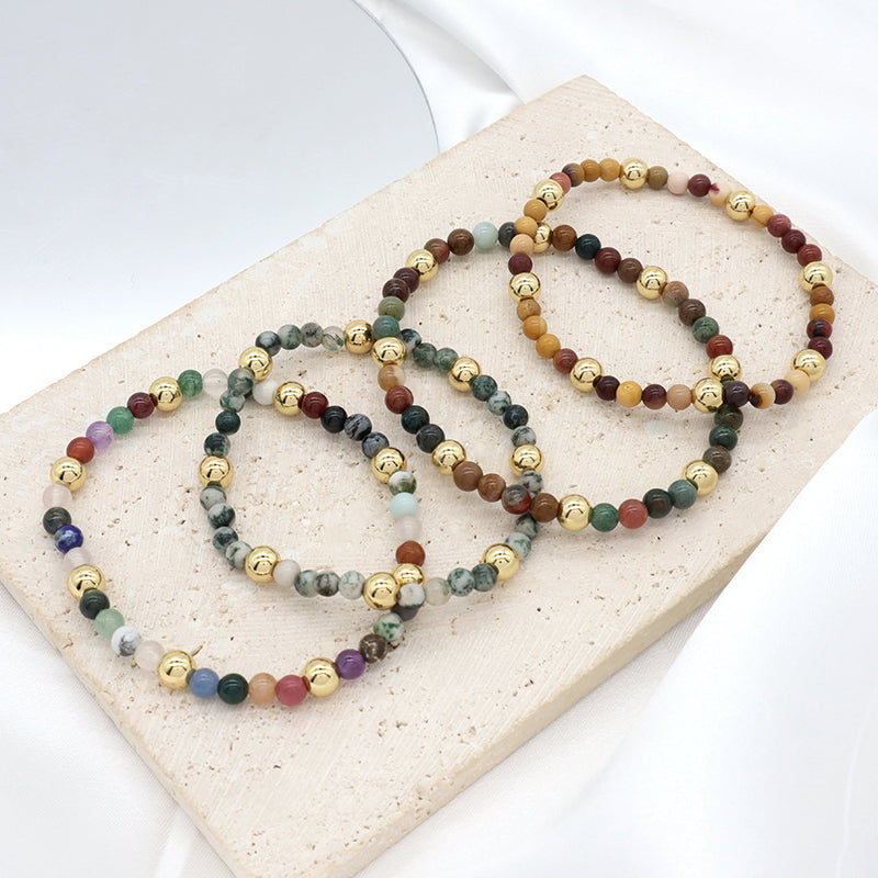 Custom Wholesale Trendy Manufacture Gemstone 4mm Natural Stone Beads Elastic Handmade Bracelet For Women Men