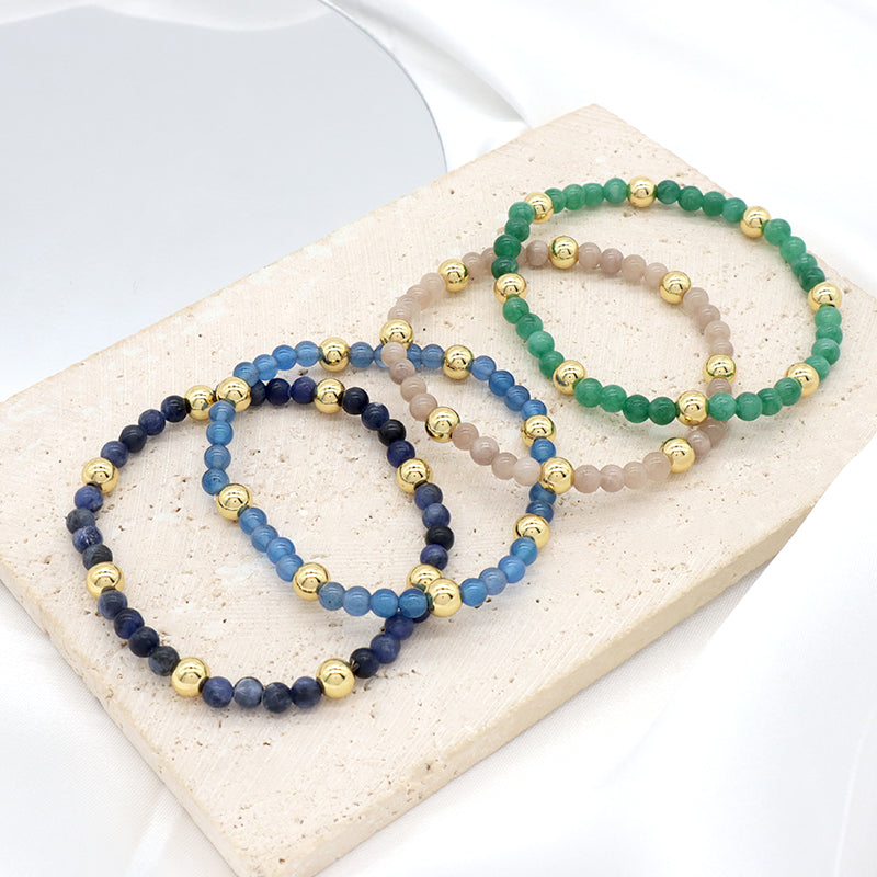 Custom Wholesale Trendy Manufacture Gemstone 4mm Natural Stone Beads Elastic Handmade Bracelet For Women Men