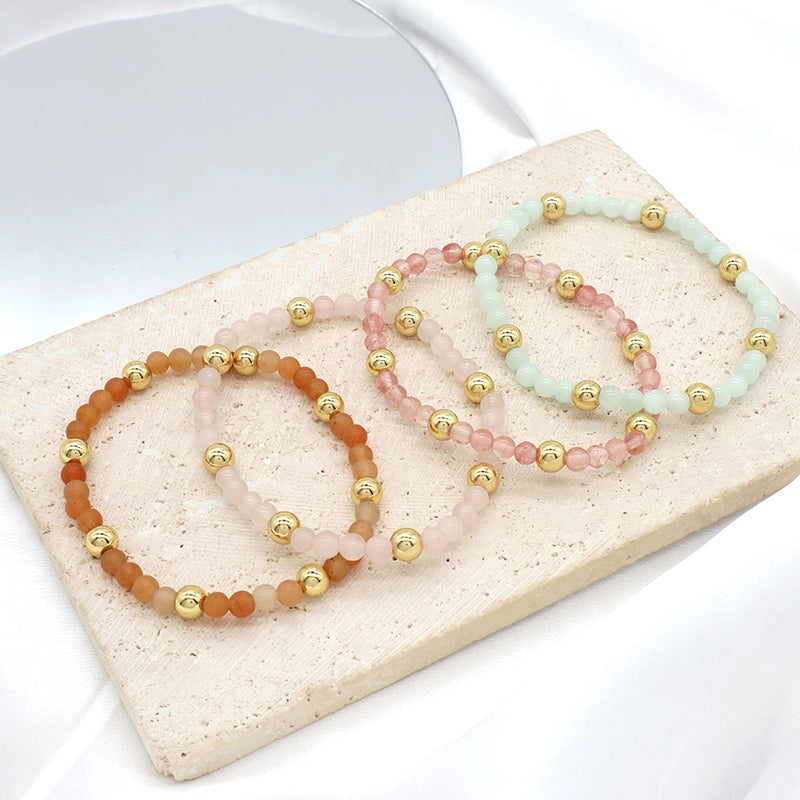 Custom Wholesale Trendy Manufacture Gemstone 4mm Natural Stone Beads Elastic Handmade Bracelet For Women Men