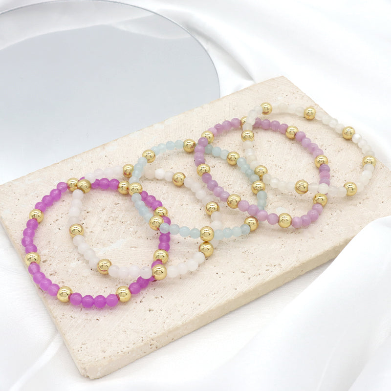 Custom Wholesale Trendy Manufacture Gemstone 4mm Natural Stone Beads Elastic Handmade Bracelet For Women Men