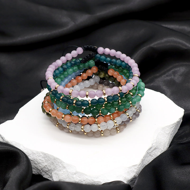 Wholesale Custom OEM Adjustable Handmade Gemstone 4mm Natural Stone Beads Elastic Bracelet For Women Men