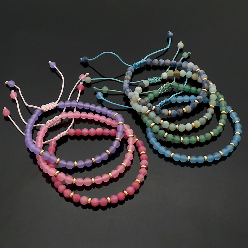 Wholesale Custom OEM Adjustable Handmade Gemstone 4mm Natural Stone Beads Elastic Bracelet For Women Men