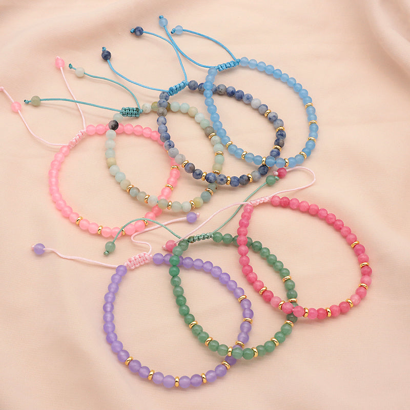 Wholesale Custom OEM Adjustable Handmade Gemstone 4mm Natural Stone Beads Elastic Bracelet For Women Men