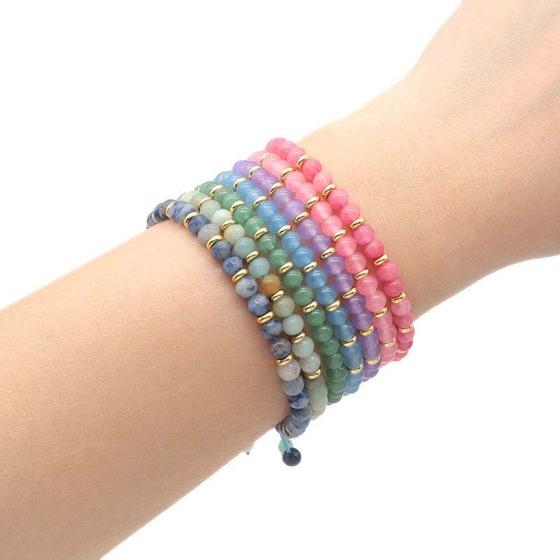 Wholesale Custom OEM Adjustable Handmade Gemstone 4mm Natural Stone Beads Elastic Bracelet For Women Men