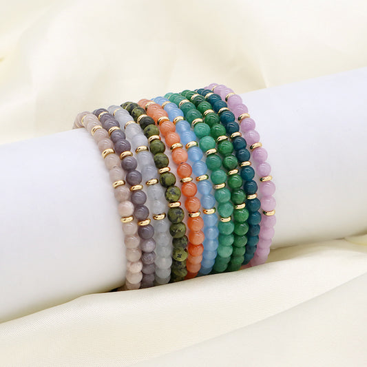 Wholesale Custom OEM Adjustable Handmade Gemstone 4mm Natural Stone Beads Elastic Bracelet For Women Men