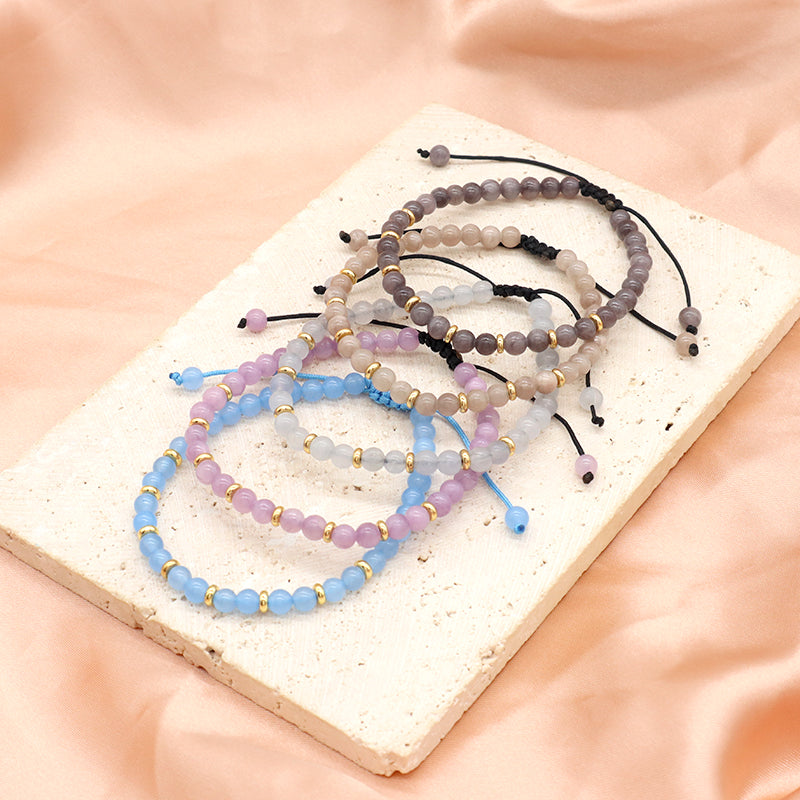 Wholesale Custom OEM Adjustable Handmade Gemstone 4mm Natural Stone Beads Elastic Bracelet For Women Men
