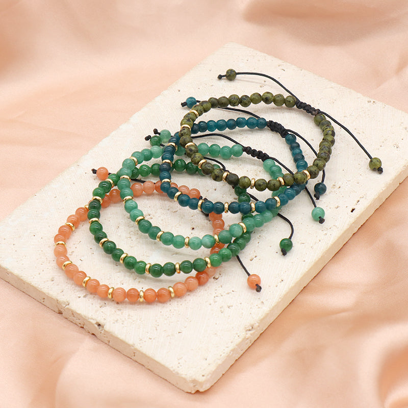 Wholesale Custom OEM Adjustable Handmade Gemstone 4mm Natural Stone Beads Elastic Bracelet For Women Men