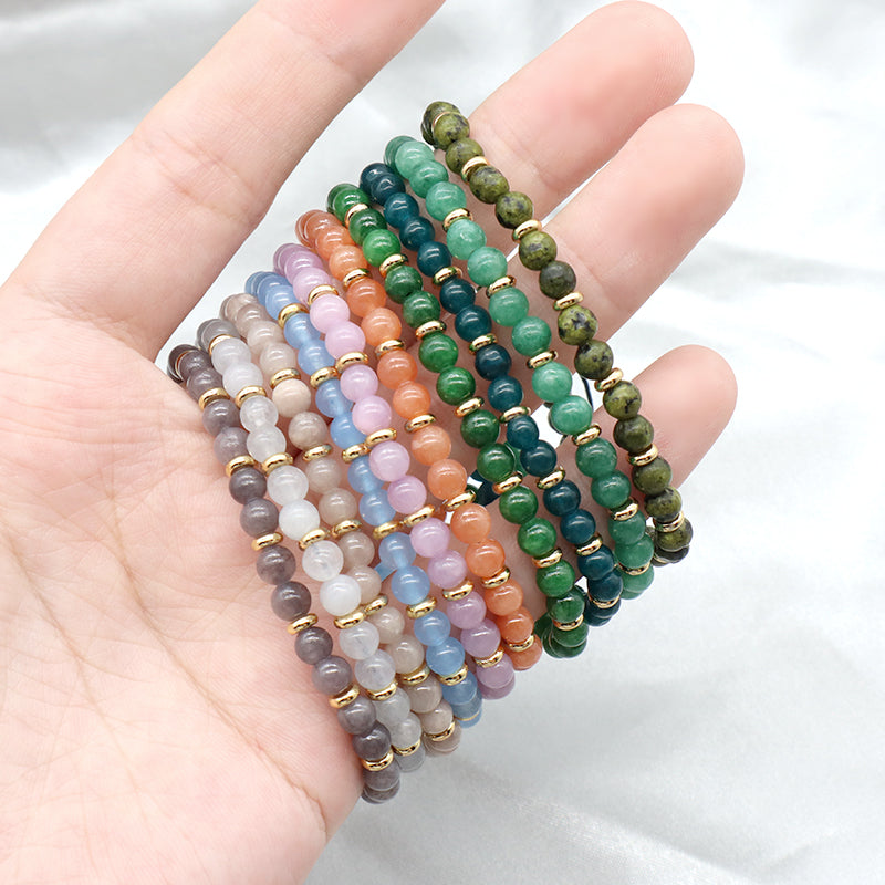 Wholesale Custom OEM Adjustable Handmade Gemstone 4mm Natural Stone Beads Elastic Bracelet For Women Men