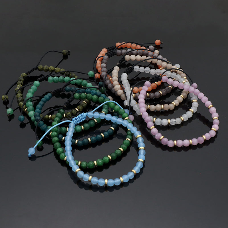Wholesale Custom OEM Adjustable Handmade Gemstone 4mm Natural Stone Beads Elastic Bracelet For Women Men