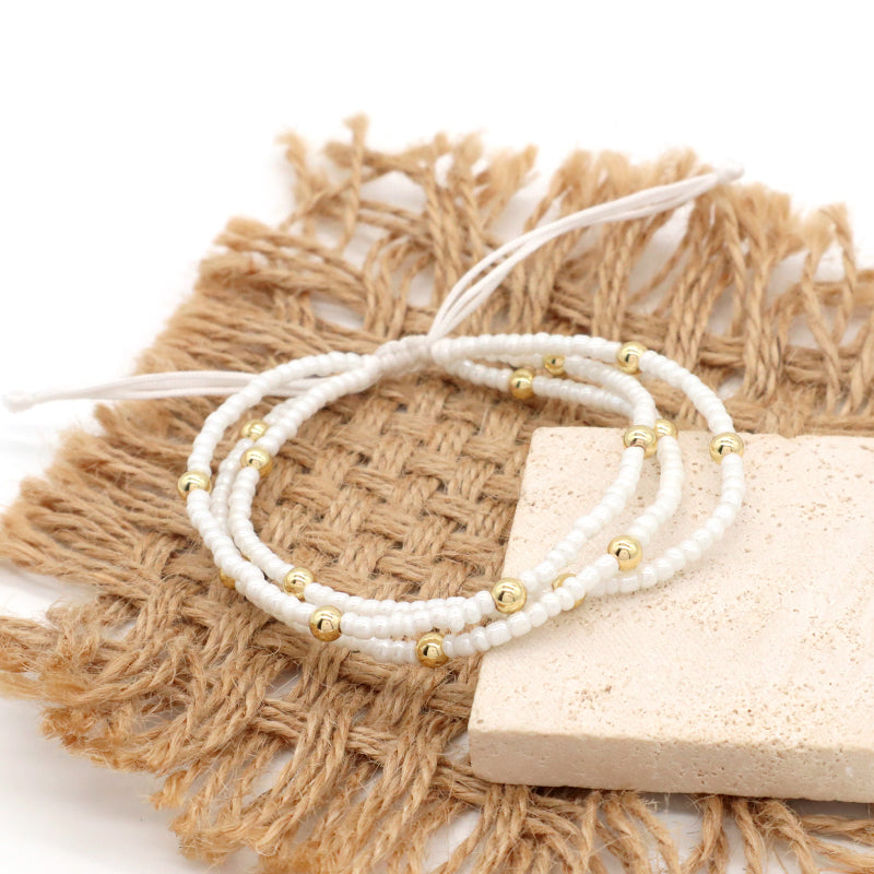 Custom OEM Wholesale Adjustable Fashion Trendy Jewelry Beads Three Layer Handmade 3mm Seed Beaded Macrame Bracelet