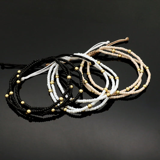 Custom OEM Wholesale Adjustable Fashion Trendy Jewelry Beads Three Layer Handmade 3mm Seed Beaded Macrame Bracelet