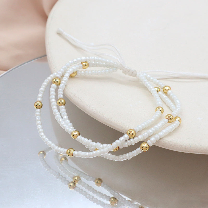 Custom OEM Wholesale Adjustable Fashion Trendy Jewelry Beads Three Layer Handmade 3mm Seed Beaded Macrame Bracelet