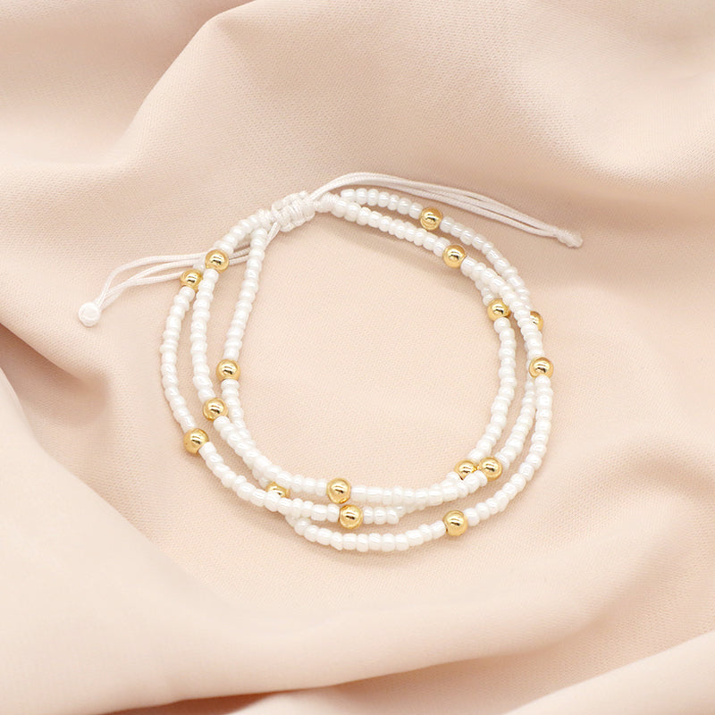 Custom OEM Wholesale Adjustable Fashion Trendy Jewelry Beads Three Layer Handmade 3mm Seed Beaded Macrame Bracelet