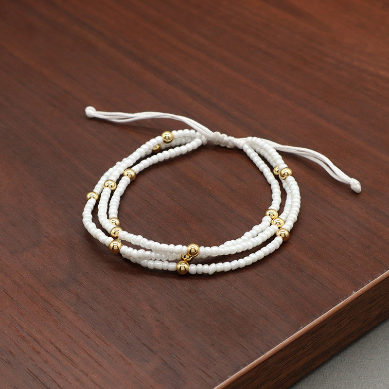 Custom OEM Wholesale Adjustable Fashion Trendy Jewelry Beads Three Layer Handmade 3mm Seed Beaded Macrame Bracelet