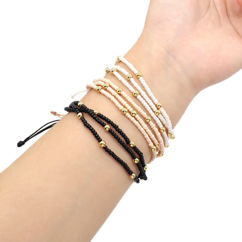 Custom OEM Wholesale Adjustable Fashion Trendy Jewelry Beads Three Layer Handmade 3mm Seed Beaded Macrame Bracelet