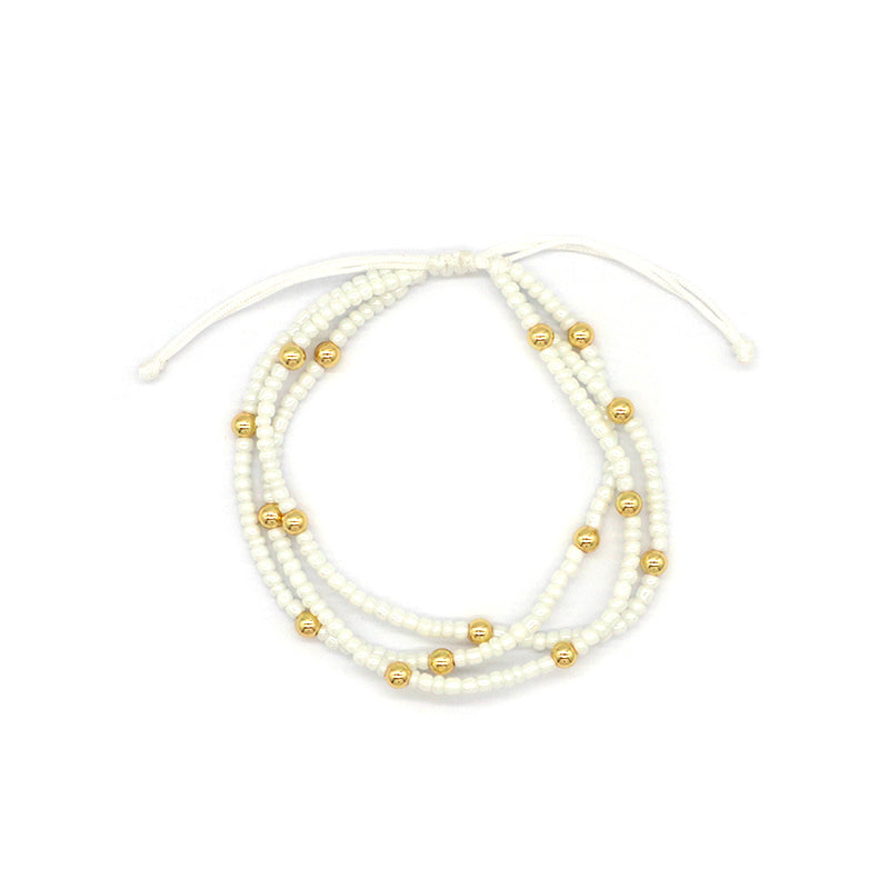 Custom OEM Wholesale Adjustable Fashion Trendy Jewelry Beads Three Layer Handmade 3mm Seed Beaded Macrame Bracelet