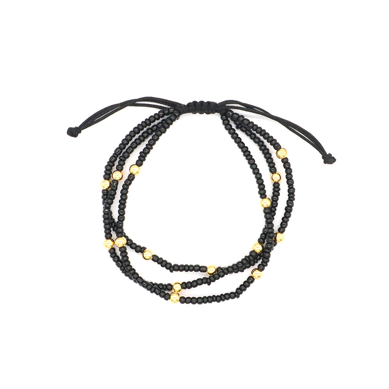 Custom OEM Wholesale Adjustable Fashion Trendy Jewelry Beads Three Layer Handmade 3mm Seed Beaded Macrame Bracelet
