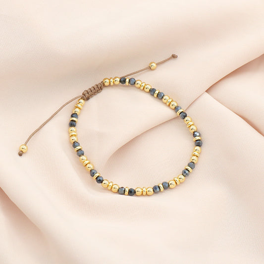 Handmade Wholesale Custom OEM Adjustable Women Glass Crystal Beads Bracelet With Brass Beads