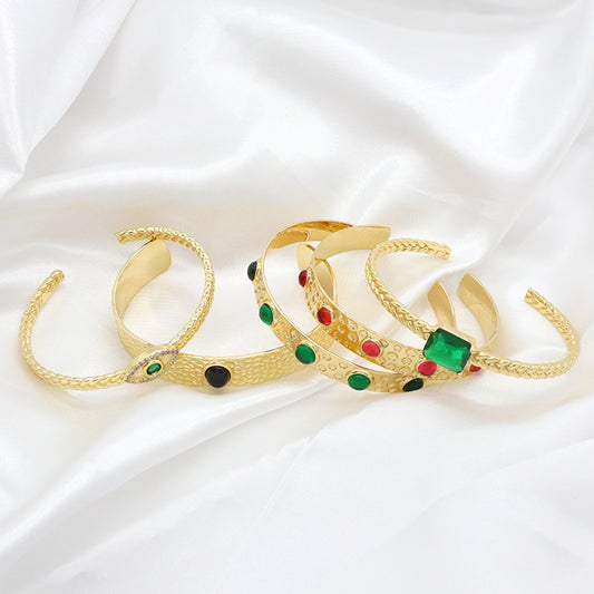 Wholesale Fashion Simple Design Newest Customized Women Gift Factory Manufacture Gold Plated CZ Cuff Bangle Bracelet