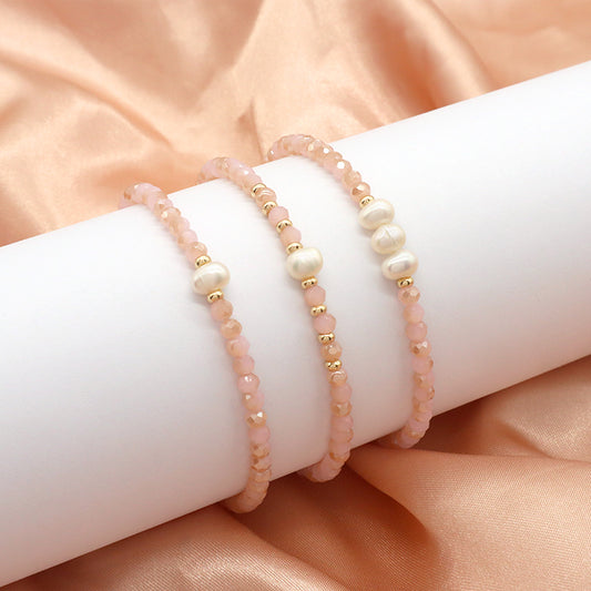 Handmade OEM Wholesale Factory Fashion Jewelry Customized Factory Gift Glass Crystal Beads Bracelet Fresh Water Pearl Bracelet