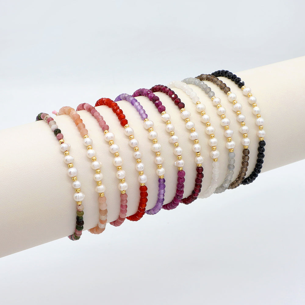 Wholesale Custom Factory Fashion Jewelry Adjustable Handmade Natural Stone Beads Bracelet Fresh Water Pearl Bracelet