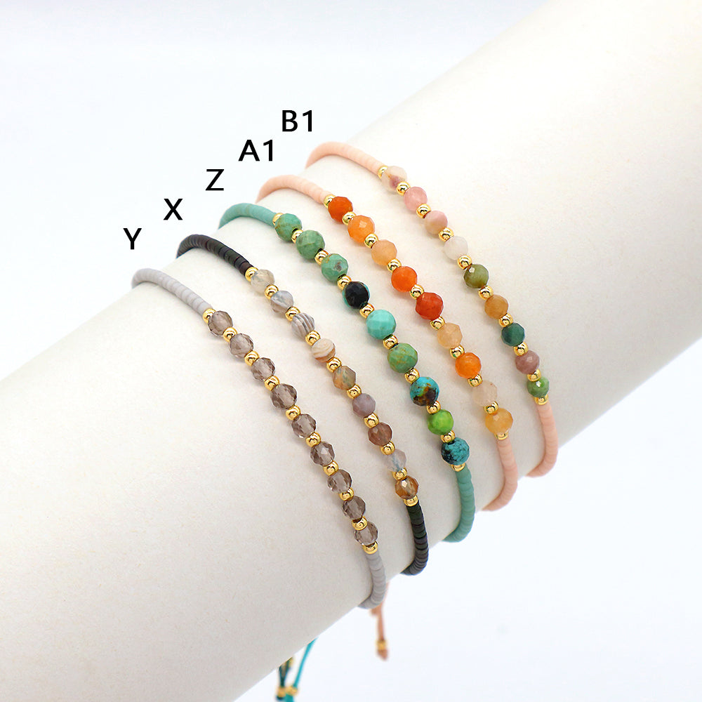 Custom Fashion Handmade Wholesale Women Adjustable OEM Macrame MIYUKI Natural Stone Bracelet
