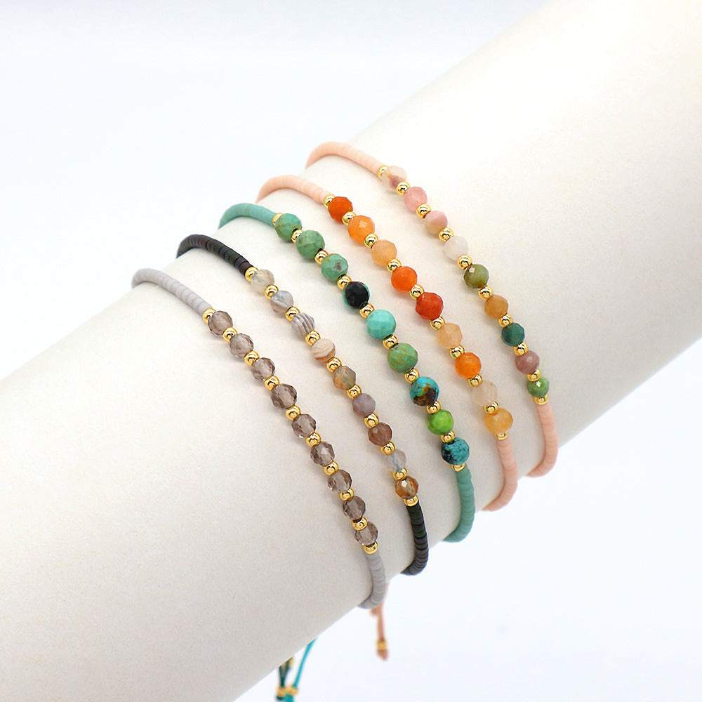 Custom Fashion Handmade Wholesale Women Adjustable OEM Macrame MIYUKI Natural Stone Bracelet