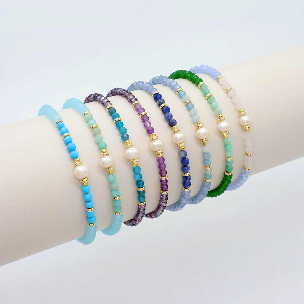 OEM Customized Fashion Handmade Wholesale Women Macrame Gold Plated Charm Adjustable Fresh Water Pearl Natural Stone Bracelet