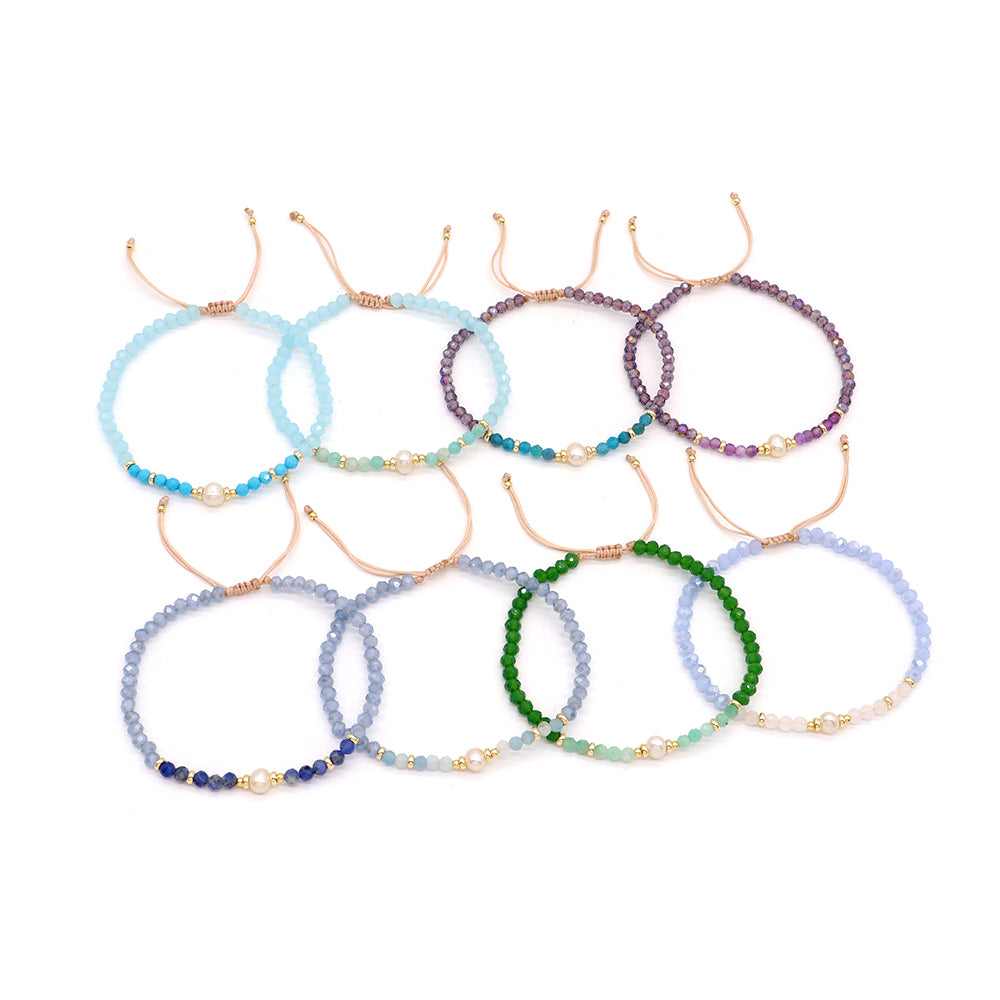 OEM Customized Fashion Handmade Wholesale Women Macrame Gold Plated Charm Adjustable Fresh Water Pearl Natural Stone Bracelet